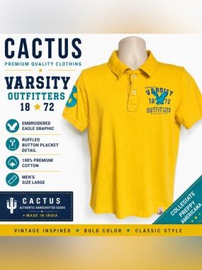 Cactus Varsity Outfitters Yellow Polo Shirt Eagle Collegiate Preppy Men’s L